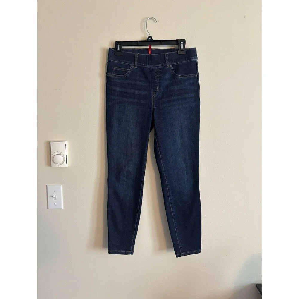 SPANX Womens Medium‎ Pull On Skinny Ankle Jeans Jeggings Pockets Blue Denim